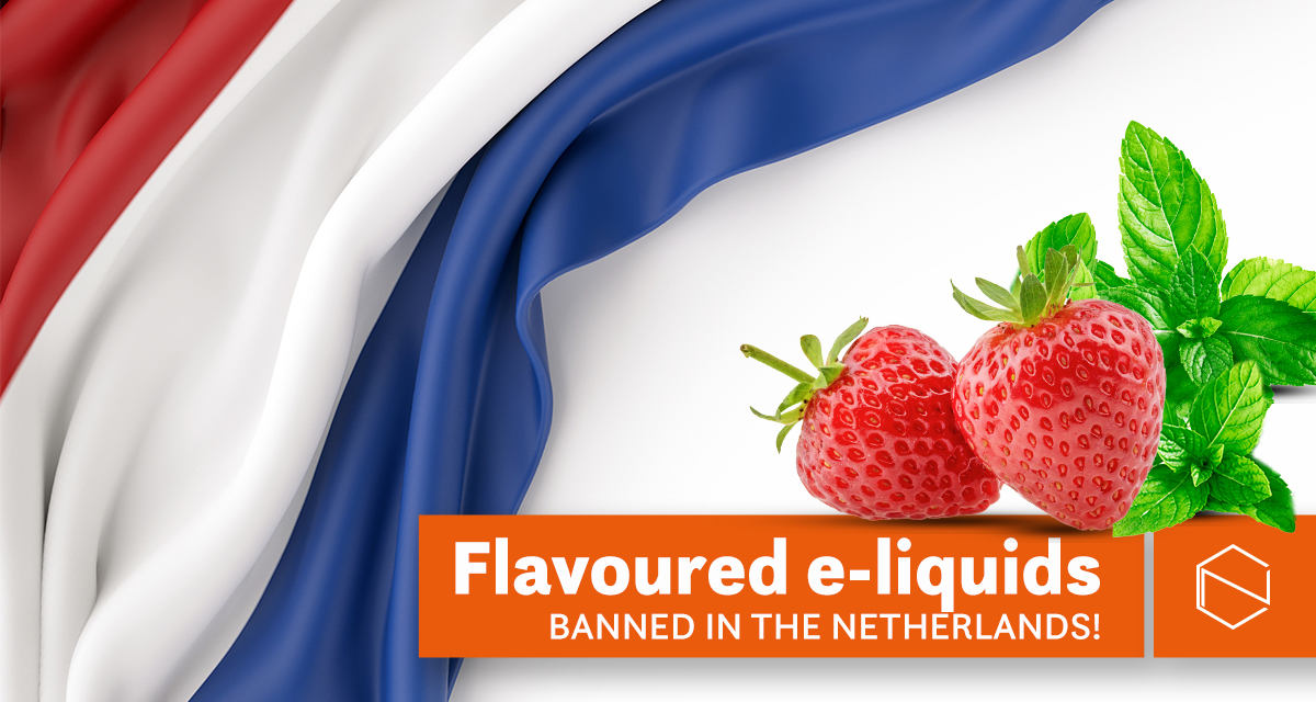 the Dutch flague and a text: flavoured e-liquids banned in the Netherlands