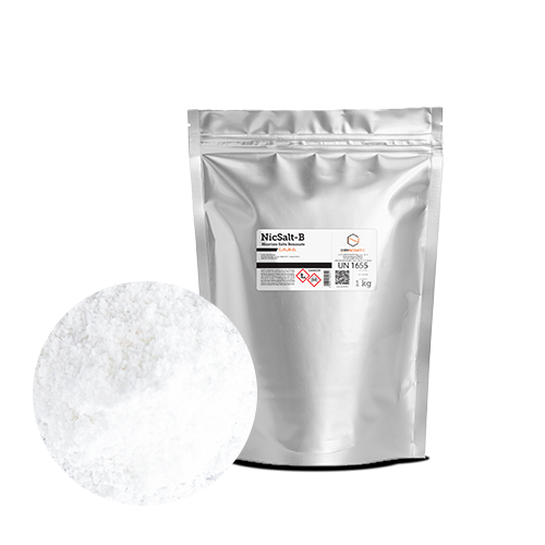 package of nicsalt-b nicotine salt benzoate and white nicotine powder