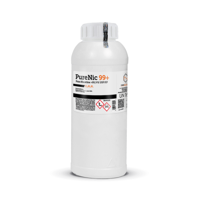 a white bottle of pure nicotine liquid purenic 99+