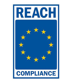 Logo of the European Union and a text REACH compliane