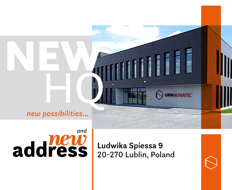 a photo of chemnovatic new HQ and a text: new hq, new possibilites... and new adress, Ludwika Spiessa 9, 20-270, Lublin, Poland