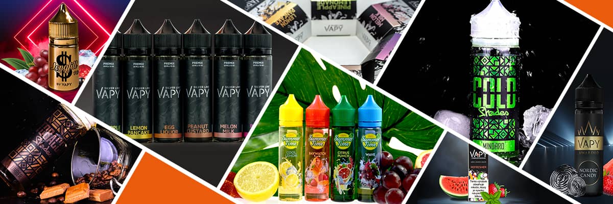 a set of photos of sample chemnovatic private label produts: vapy e-liquids, dollars, shades
