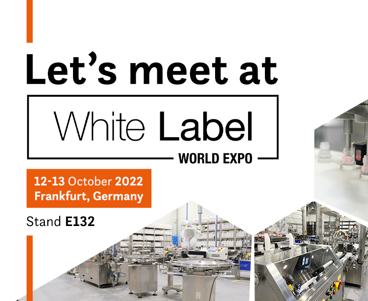 chemnovatic logo, photos of production plant and text: let's meet at White Label World Expo 12-13 October 2022 Frankfurt, Germany, Stand E132