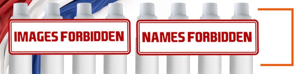 e-liquid bottle with stamps: names forbidden & images forbidden