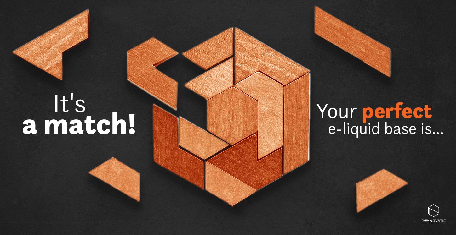 a wooden puzzle-riddle and a text "It's a match! your perfect e-liquid base is...."