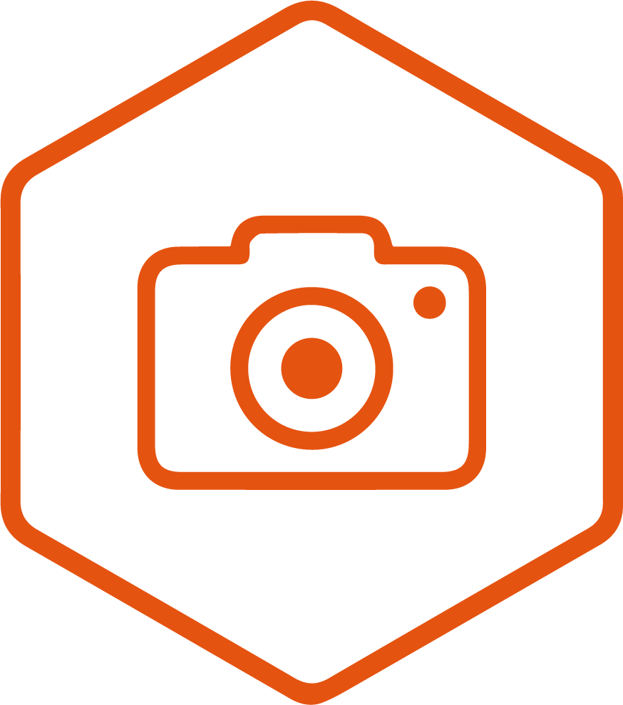 an icon of a camera inside a hexagon