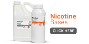 2 Nicotine base bottles - 5l and 1l - and a text: nicotine bases, click here