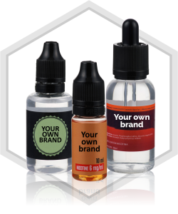 3 e-liquid bottles with a text: your own brand