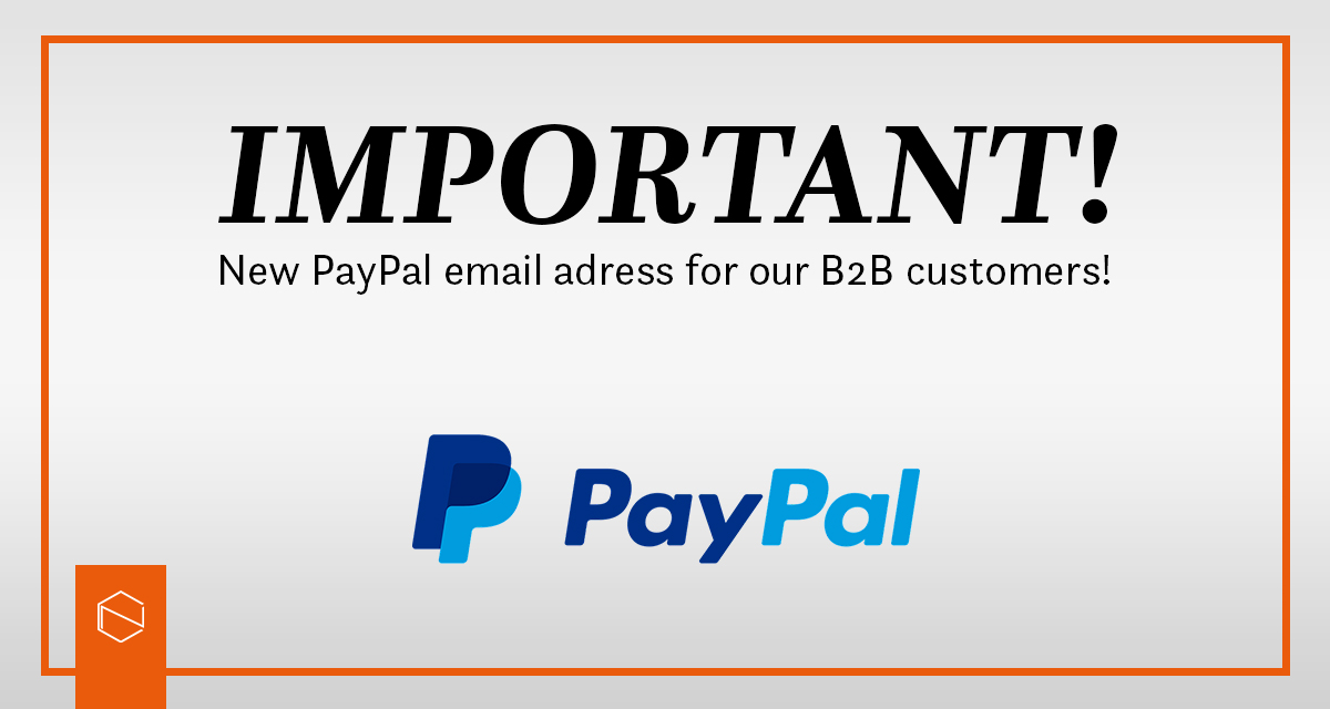 a text: important! new PayPal email adress for our B2B customers!; paypal logo beneath the text and chemovatic logo in the bottom left corner