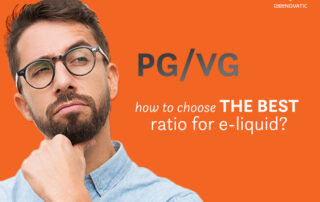a man wondering, and a text: pg/vg how to choose the best ratio for e-liquid?