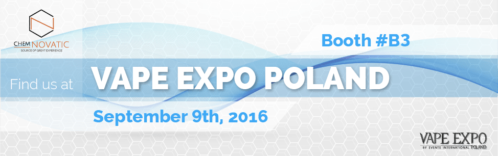 vape expo poland banner with chemnovatic logo on it and text Booth #B3, September 9th, 2016