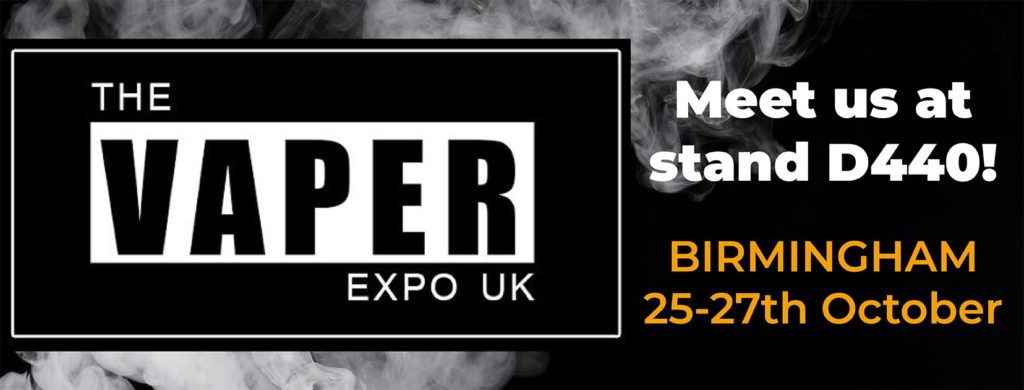 a banner with texts: the vaper expo uk; meet us at stand d440! Birmingham 25-27th October